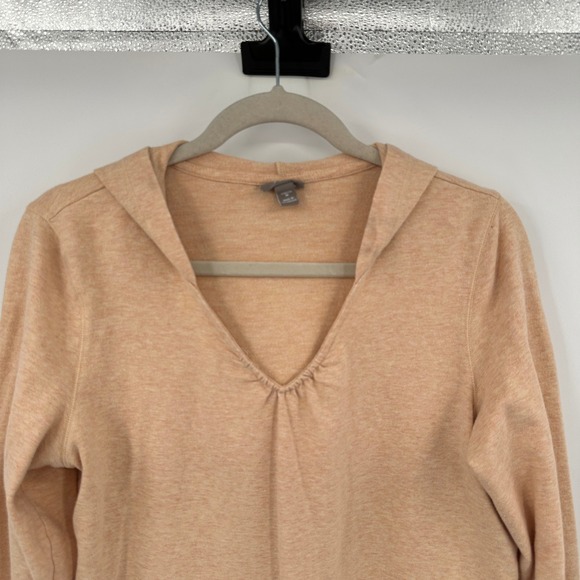 JJill Hoodie Tunic Peach Heathered Organic Cotton Blend Women's Med V-Neck Pouch - Picture 2 of 9
